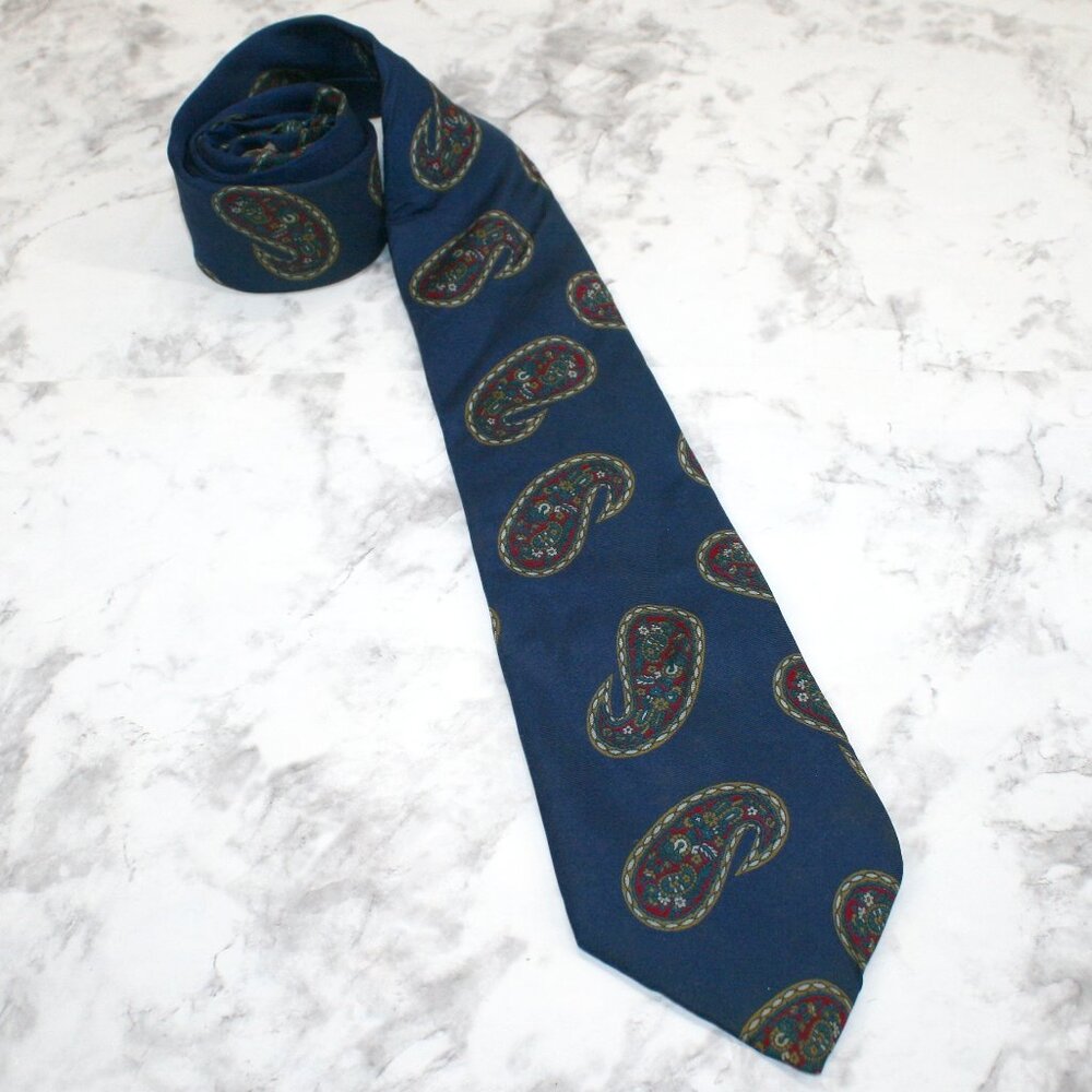 VINTAGE CHRISTIAN DIOR Neck Tie Floral Paisley Blue Red Luxury Necktie